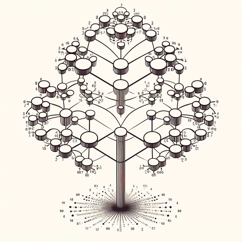 Représentation graphique détaillée d'un arbre K-d, une structure de données utilisée pour organiser des points dans un espace à k dimensions.
